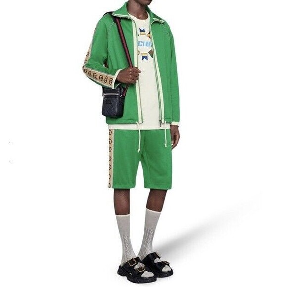 Gucci side-stripe technical shorts Green Shorts Mens Sz L Authentic - Picture 1 of 8